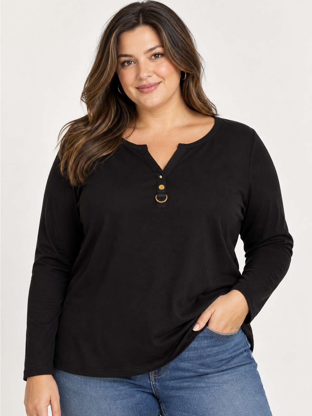Lauren Ralph Lauren Black Gold Ring Cotton Top 2X